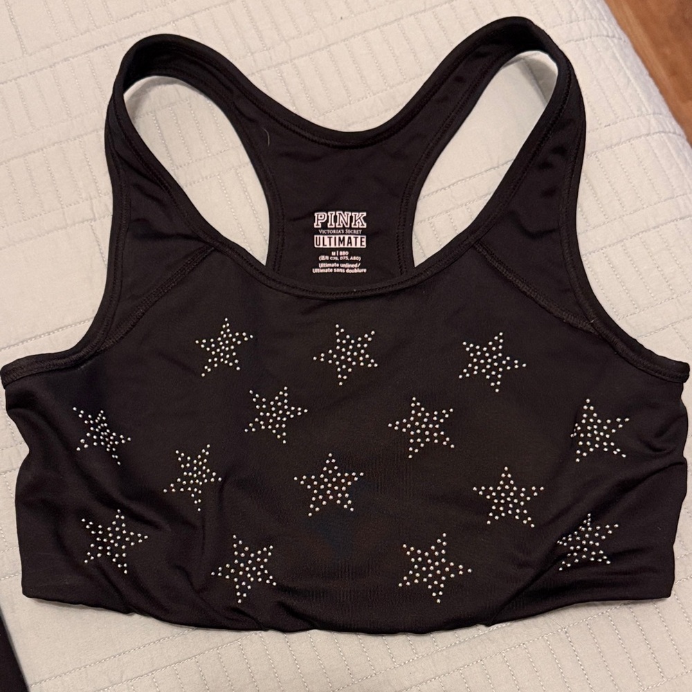PINK Victoria's Secret Black Studded Star Racerback Sports Bra